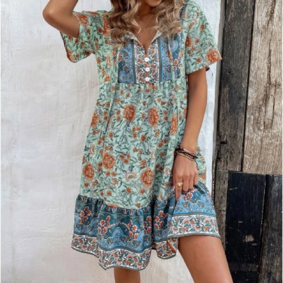 Boho floral print mini dress - Picture 6 of 12